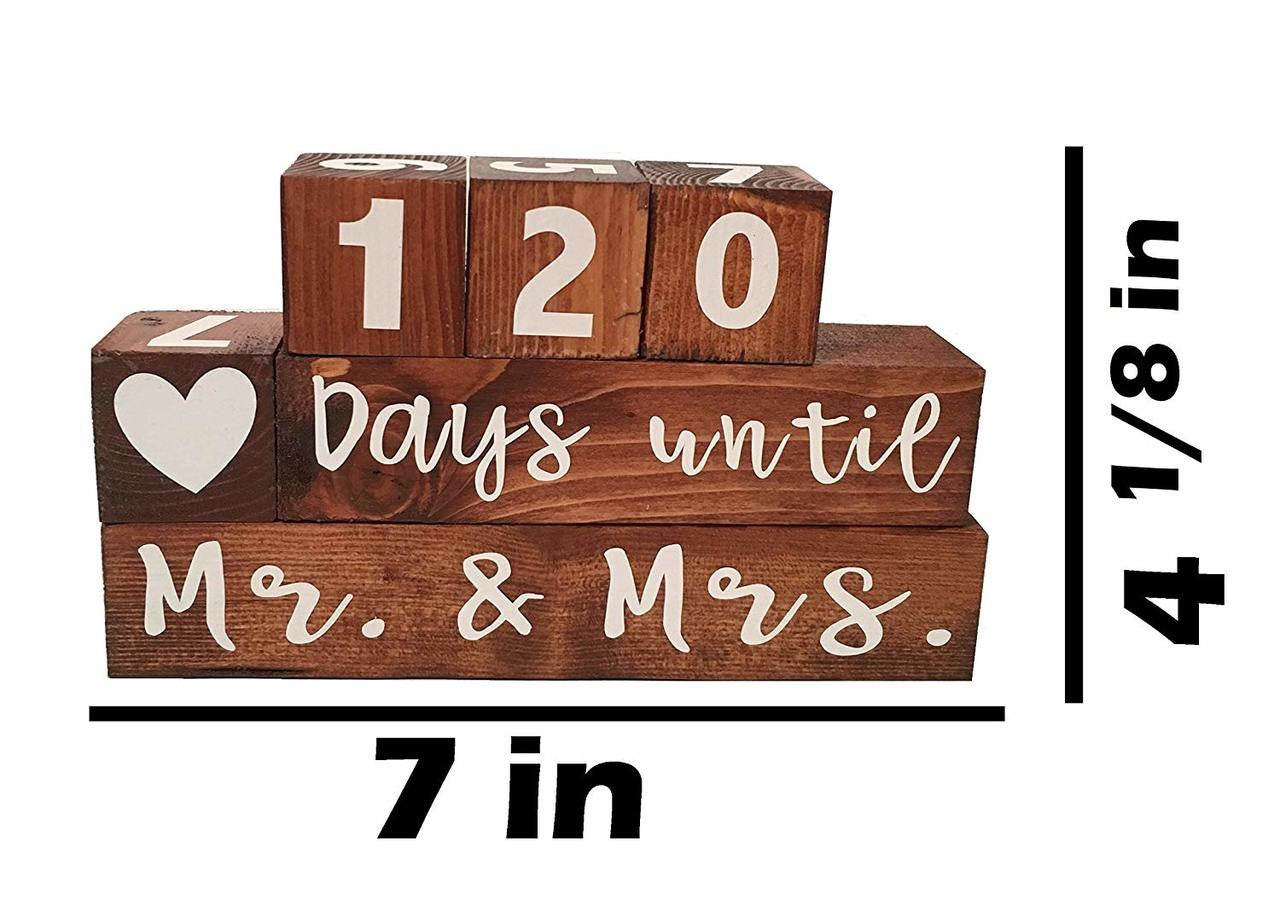Mr and  Mrs Wooden Block Wedding Day Countdown Days Until & Years Since