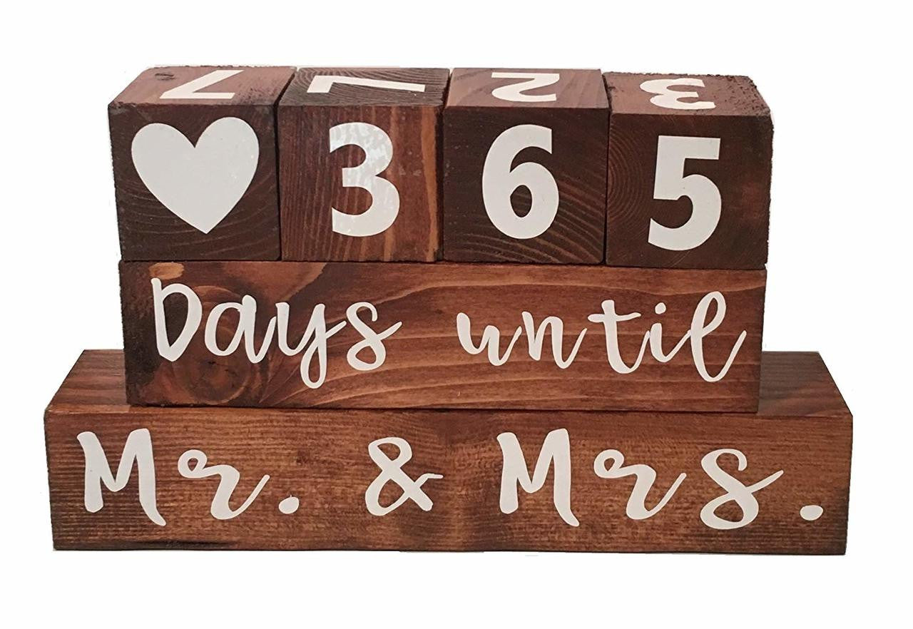 Mr and  Mrs Wooden Block Wedding Day Countdown Days Until & Years Since
