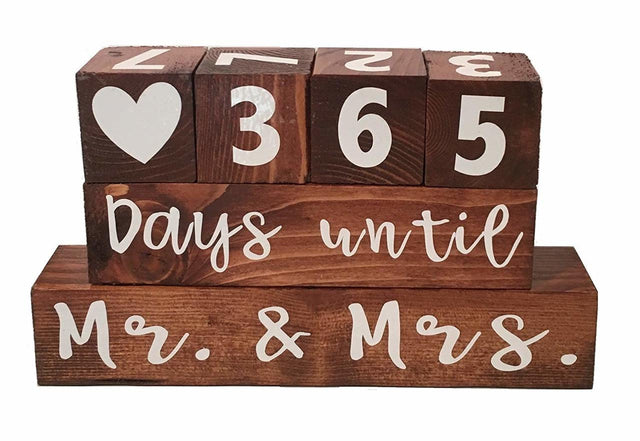 Mr and  Mrs Wooden Block Wedding Day Countdown Days Until & Years Since