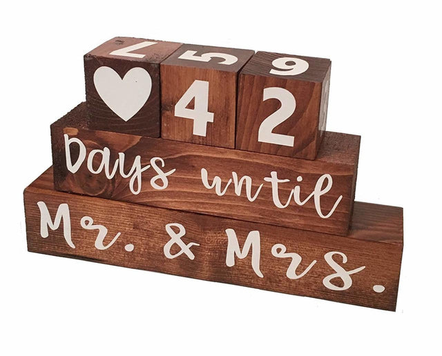 Mr and  Mrs Wooden Block Wedding Day Countdown Days Until & Years Since