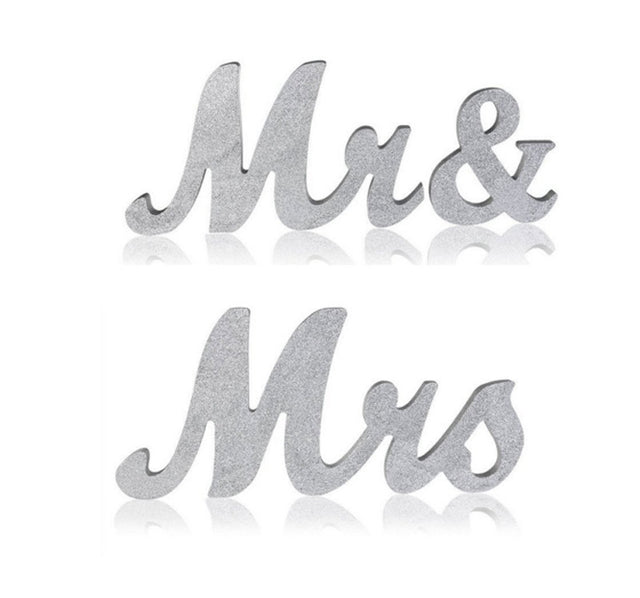Mr and Mrs Sign Wedding Decorations Silver Sparkle