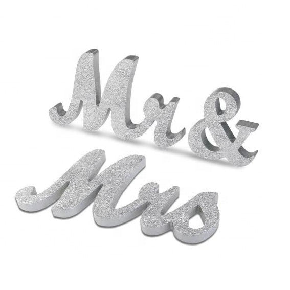 Mr and Mrs Sign Wedding Decorations Silver Sparkle
