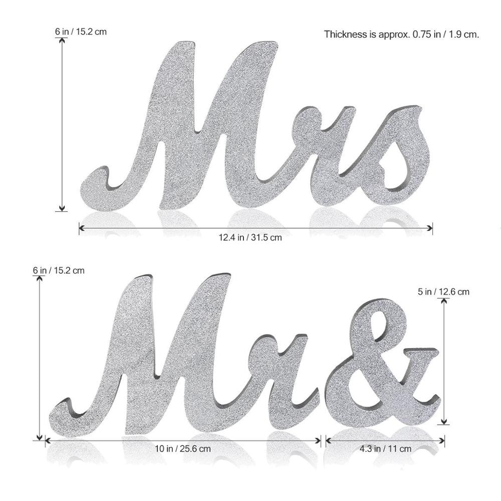 Mr and Mrs Sign Wedding Decorations Silver Sparkle