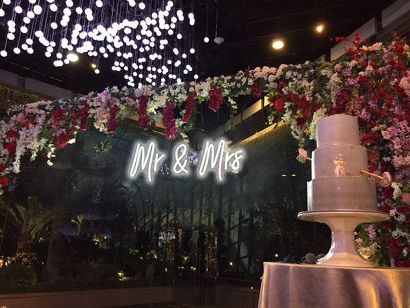 Mr & Mrs White Neon Sign Decorative Wedding Clear Acrylic Backed for Hanging or Mounted Decor