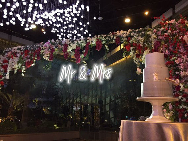 Mr & Mrs White Neon Sign Decorative Wedding Clear Acrylic Backed for Hanging or Mounted Decor