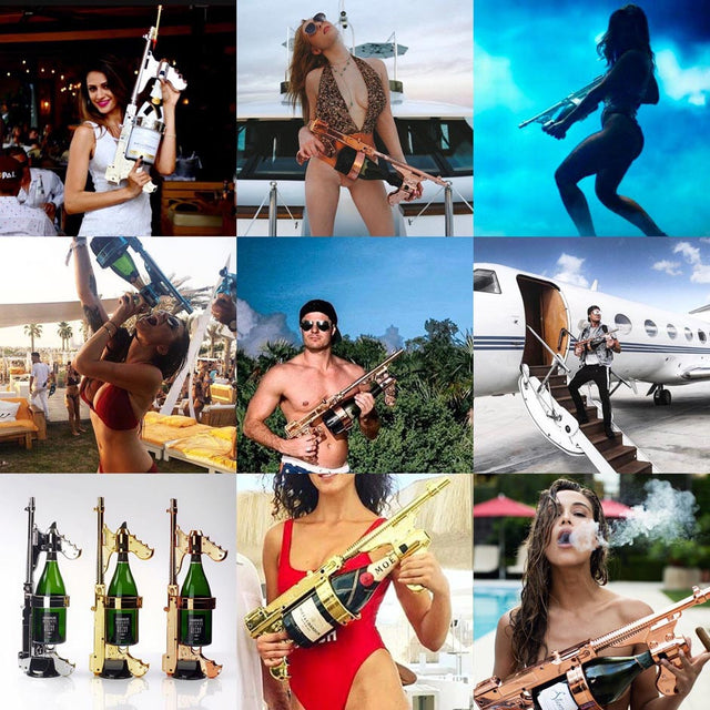 people using champagne guns at parties