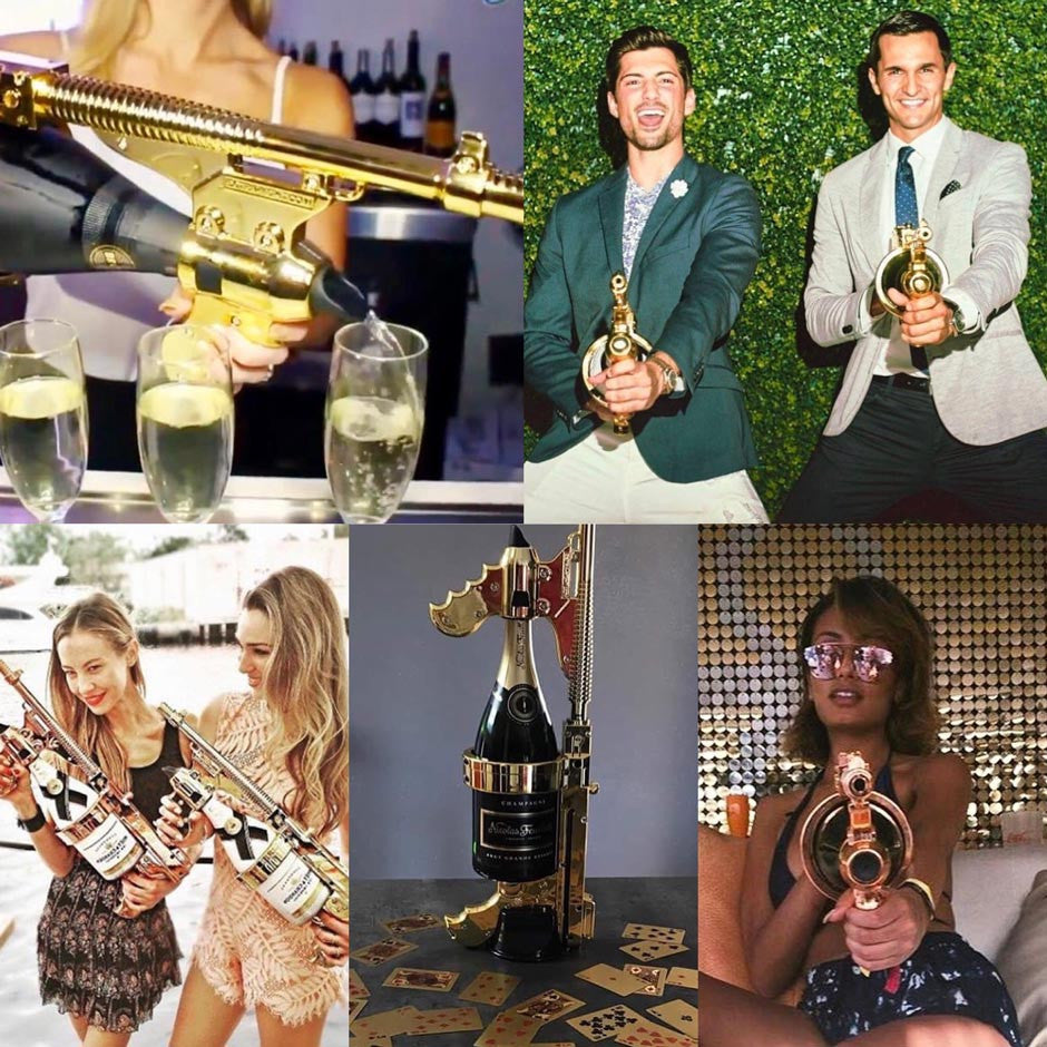 people using champagne gun