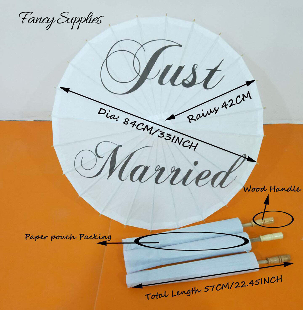 Just Married Paper Umbrella Wedding Parasol Traditional Chinese Paper Parasol for Wedding Decoration