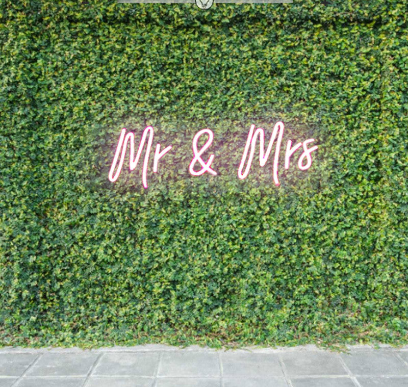Mr & Mrs Pink Neon Sign Decorative Wedding Clear Acrylic Backed for Hanging or Mounted Decor 