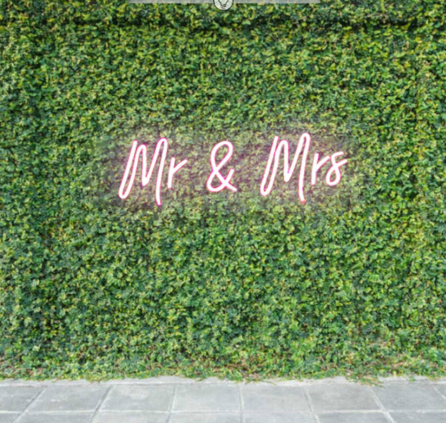 Mr & Mrs Pink Neon Sign Decorative Wedding Clear Acrylic Backed for Hanging or Mounted Decor 