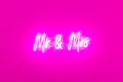 Mr. & Mrs. Pink Neon Sign Decorative Wedding Clear Acrylic Backed for Hanging or Mounted Decor (Neon Sign) (Pink)