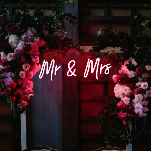 Mr & Mrs Pink Neon Sign Decorative Wedding Clear Acrylic Backed for Hanging or Mounted Decor 