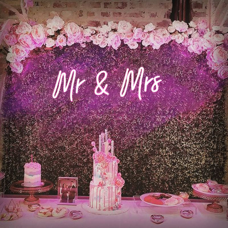 Mr & Mrs Pink Neon Sign Decorative Wedding Clear Acrylic Backed for Hanging or Mounted Decor 
