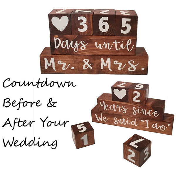 Mr and  Mrs Wooden Block Wedding Day Countdown Days Until & Years Since